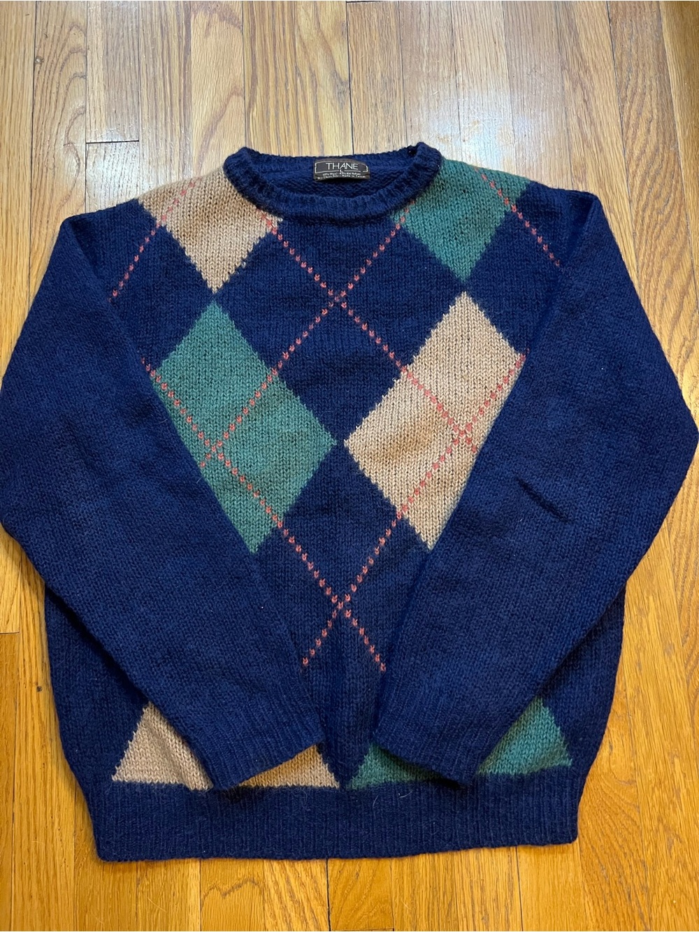 Thane Navy Argyle Crewneck Sweater Wool, Mohair - Men's